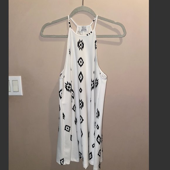 ZARA White Black Aztec Print High Neck Halter A-line Dress Medium - Picture 3 of 4